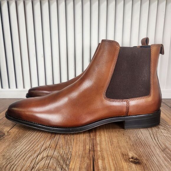 Jump New York Marcelo Chelsea Boots Mens Size 7 M Tan Leather Ankle Dress Preppy - Picture 4 of 12